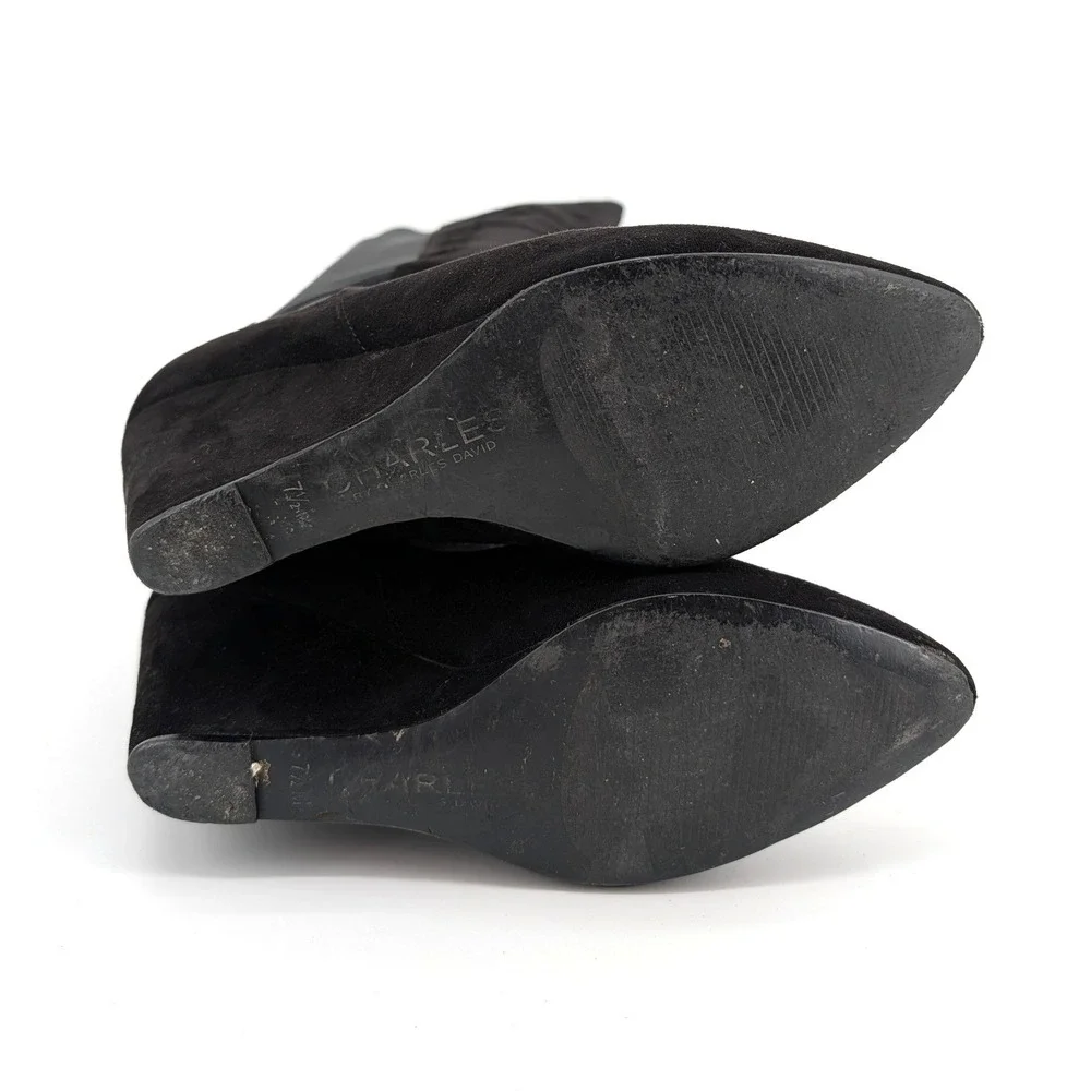Charles David Womens‎ Black Suede Stretch Over The Knee Wedge Boots 7.5